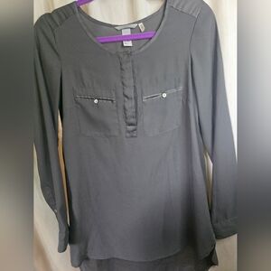 H&M Dark Gray Long Sleeve Sheer Blouse with Pockets - Women's Size S